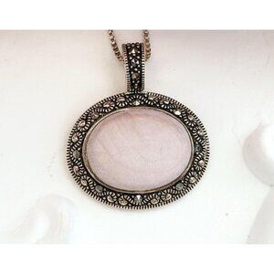 Mother of Pearl Art Deco Sterling Silver 925 Vintage Pendant Necklace - 18"